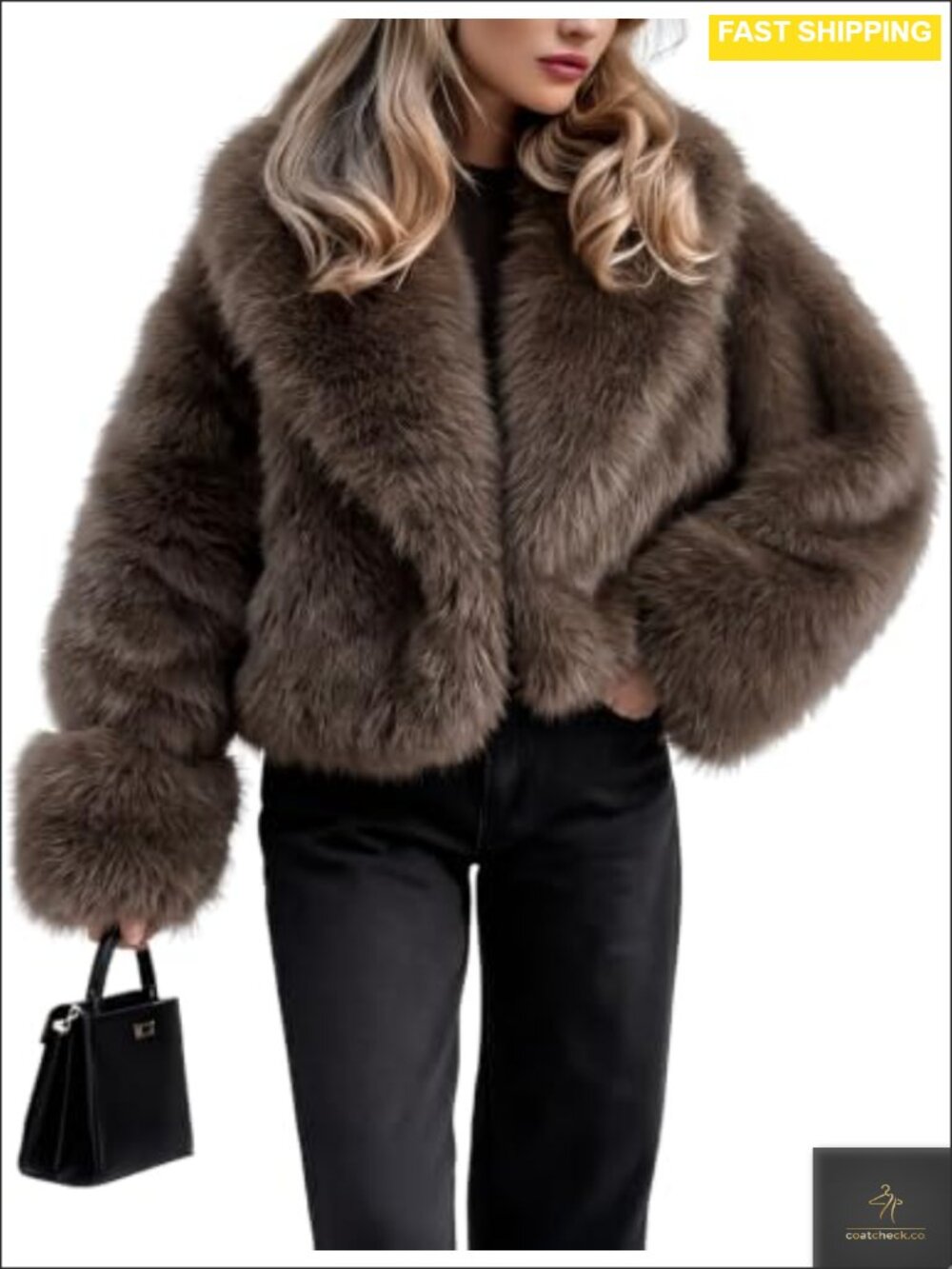 Women Fluffy Faux Fur Coat Crop Short Winter Furry Jacket
